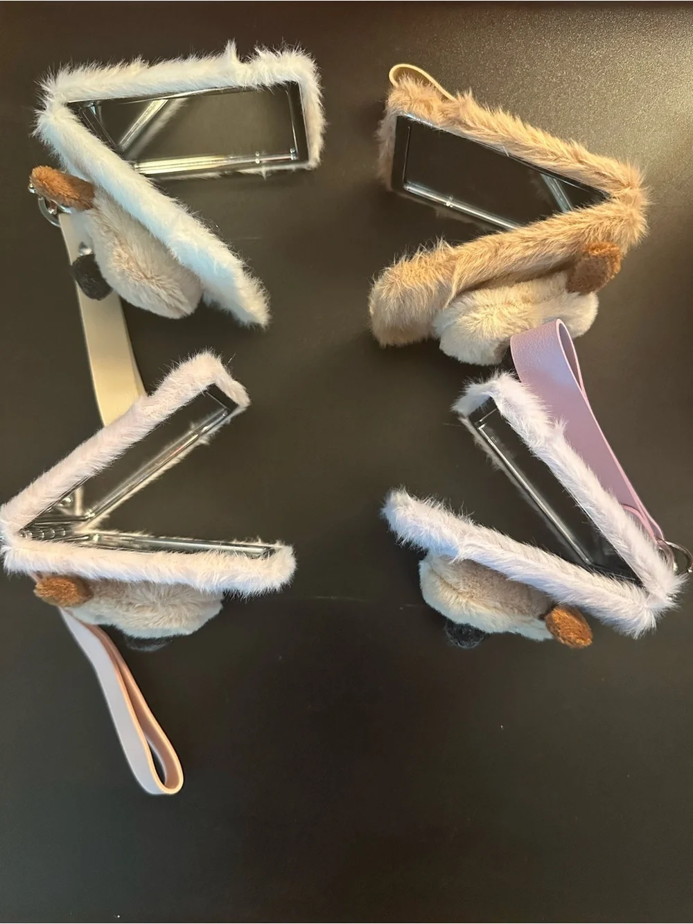 4 Plush Dog Keychain/ Double Sided Mirror - Cream, Brown, Pink, Lavender